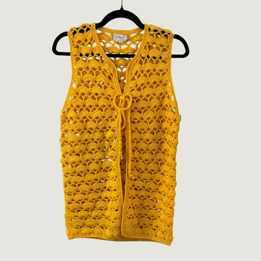 Vintage Barbara Lee Wool Crochet Vest S Mustard Poetcore Academia 70s Fall Boho